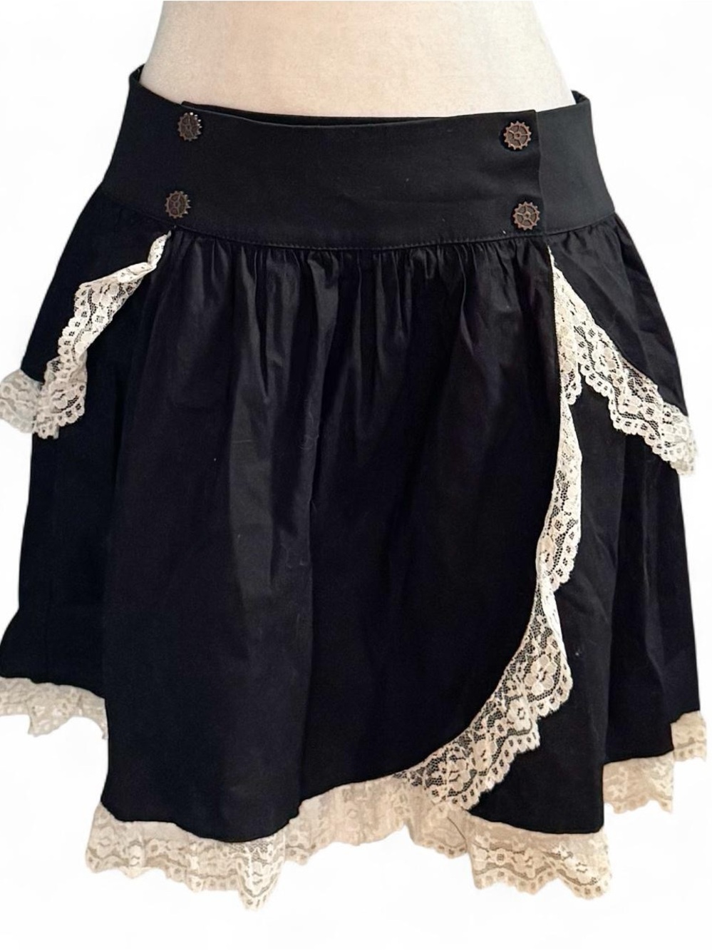 Lip Service Step In Time Steampunk Skirt XL Black Lace Trim Mini